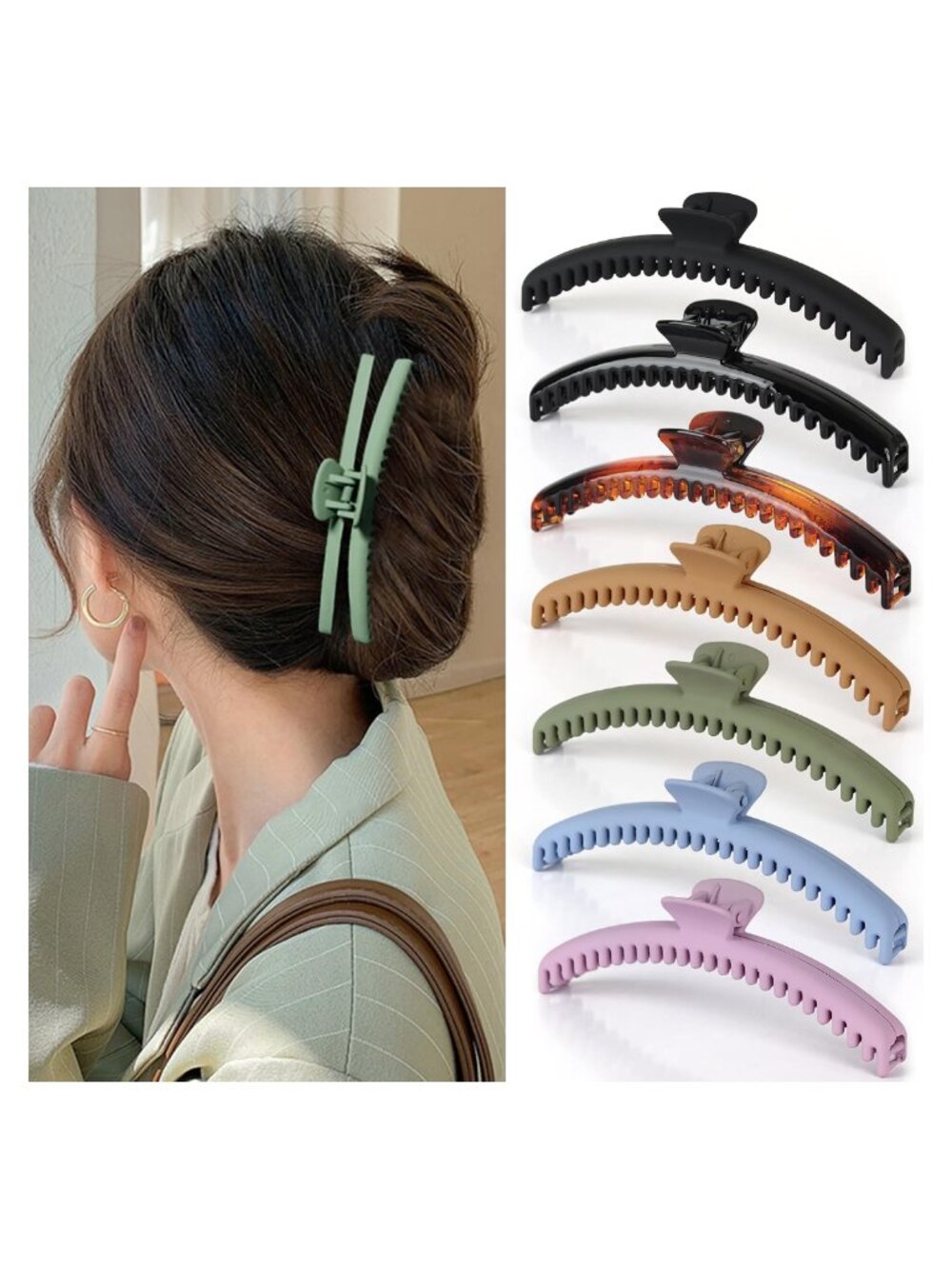 7Pc Hair Claw Clips Acrylic Metal Strong Grip 52 Teeth Non-Slip